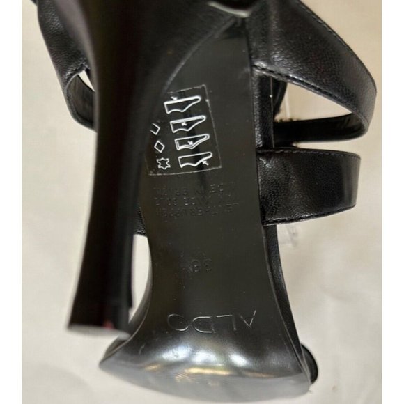 Women's Aldo Strappy Sandals Size 7 Black Silver Rhinestone Flower 4 Inch Heels - Picture 8 of 8